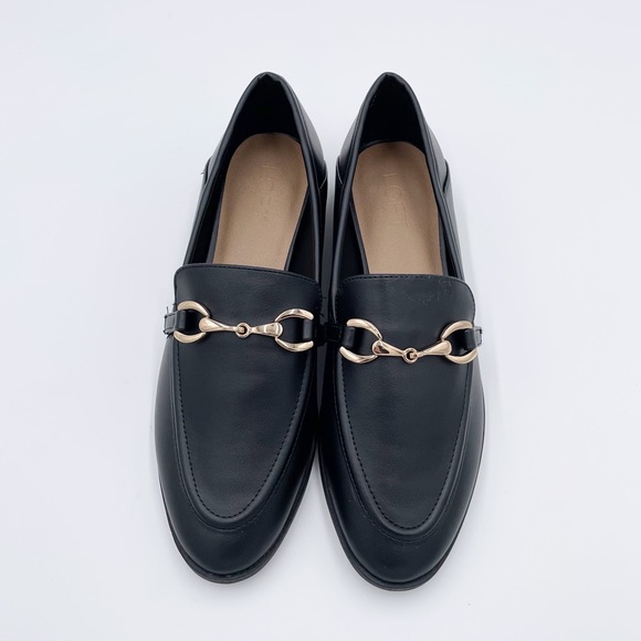 LOFT Horsebit Loafers Black Faux Leather Gold Hardware Shoes Women's Size 8.5 - Picture 4 of 11